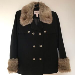 Forever 21 Black Peacoat With Faux Fur Trim